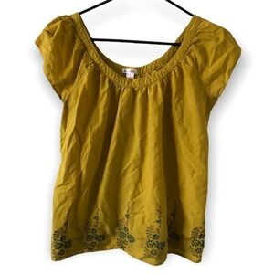 3/$15 Xhiliration 100% cotton mustard yellow boho peasant short sleeve top (T1)